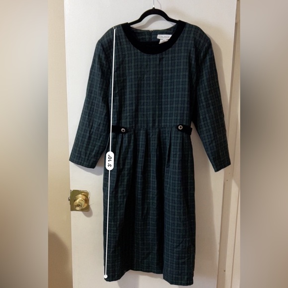 Plus size VTG Miss Dorby Dress Velvet Collar Green Navy Plaid Pleated (24WP) - Picture 10 of 10